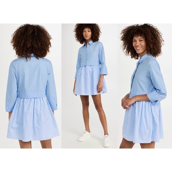 English Factory | Stripe Contrast Mini Shirtdress in Powder Blue | Sz XS - Picture 1 of 11